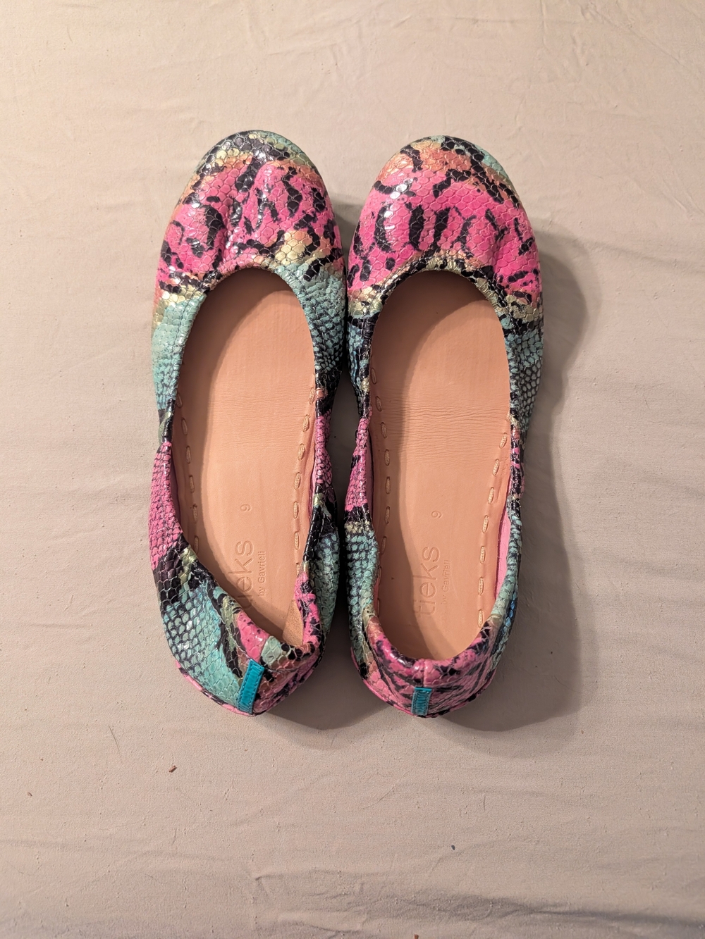 Electric Snake Tieks- Pink & Teal Snake-Print Leather Ballet Flats